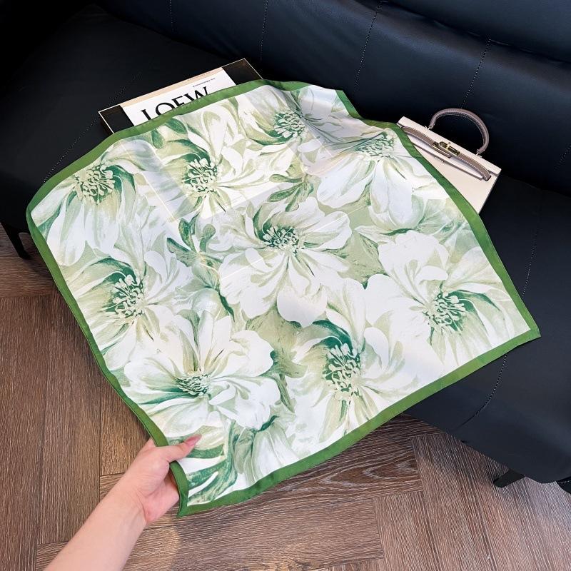 Silk scarf women's spring and autumn decoration versatile ins simple style striped square scarf streamer simulation silk fashion scarf scarf scarf