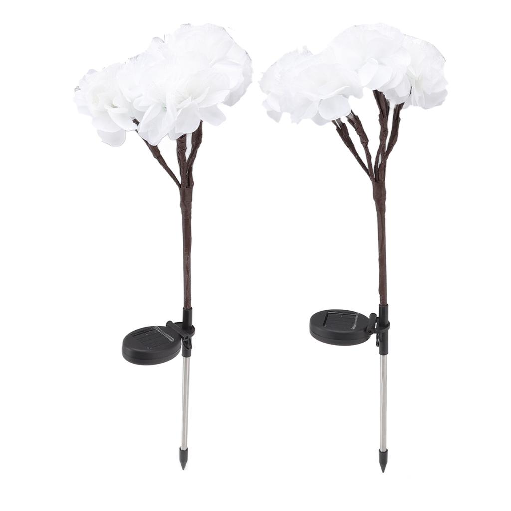 2pcs Camellia Lights Solar Waterproof Outdoor Decorative Fairy Flower Lights for Garden White