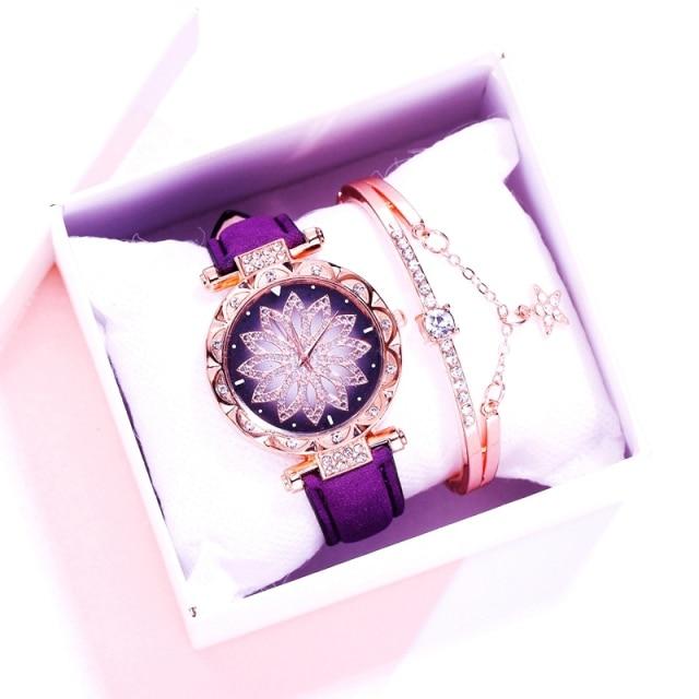 Women Watches Wrist Bracelet Set Starry Sky Ladies Wrist Bracelet Watch Casual Leather Quartz Wristwatch Clock Relogio FemininoCasual Bracelets