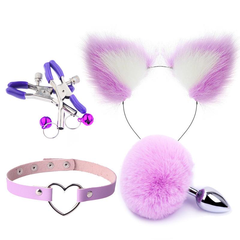 Sexy Ears Barrettes Nipple Clamp Sex Product Men's and Women's Appliances Sex Product SM Metal Sexy Suit Fox Tail