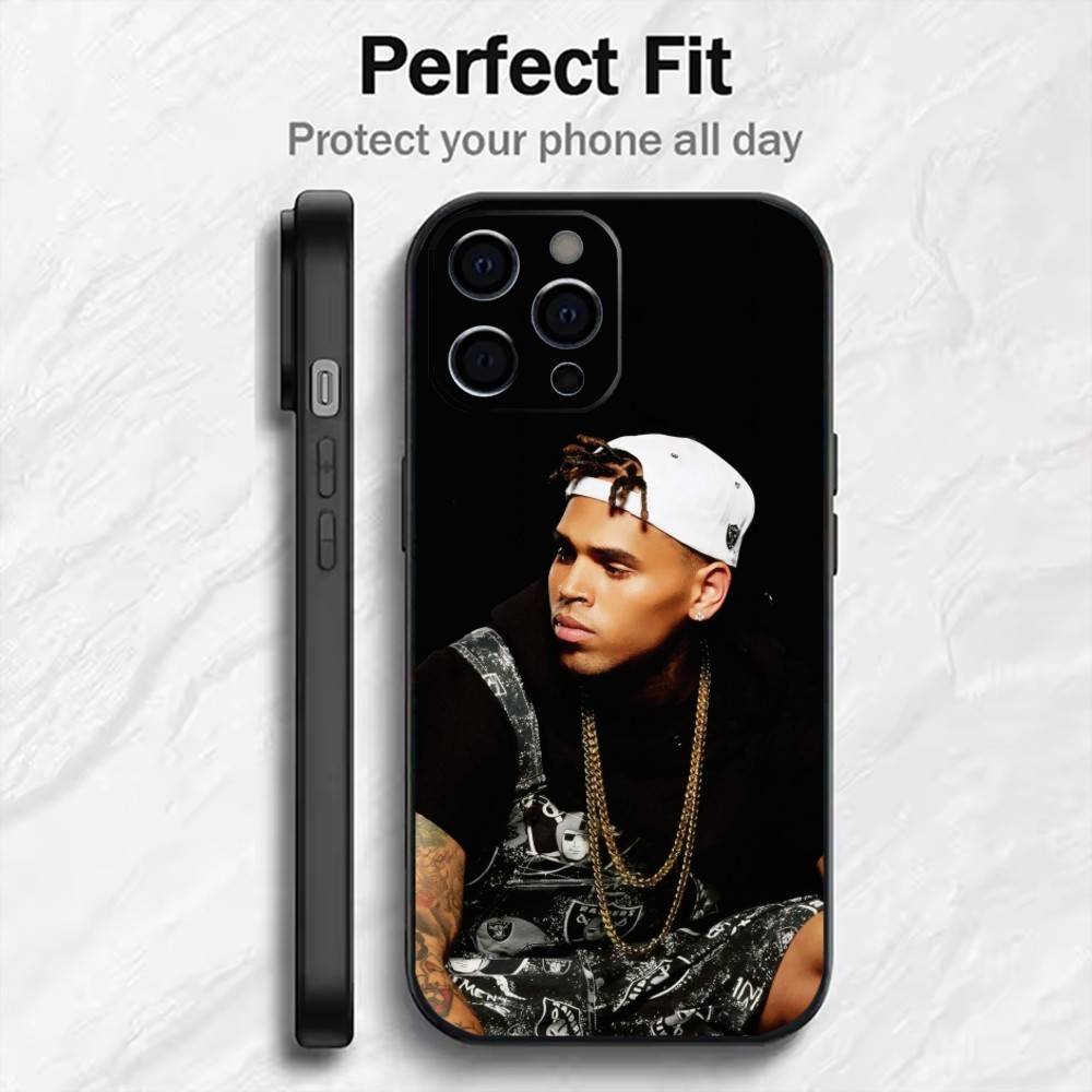RxB CB-C-Chris BrownS Phone Case For iPhone17,16,15,14,13,12 Plus,Max Soft Silicone Black Cover