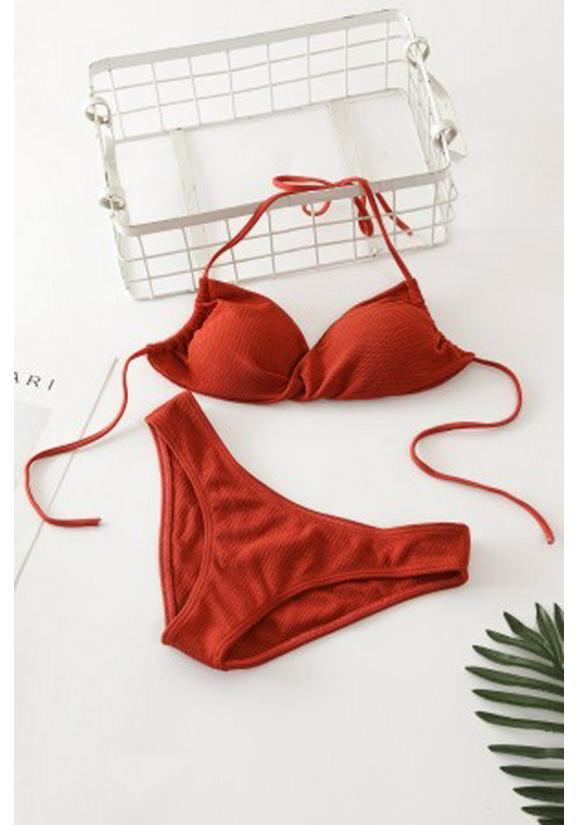 2024 Strappy Solid Color Padded Push-Up Bikini for Women