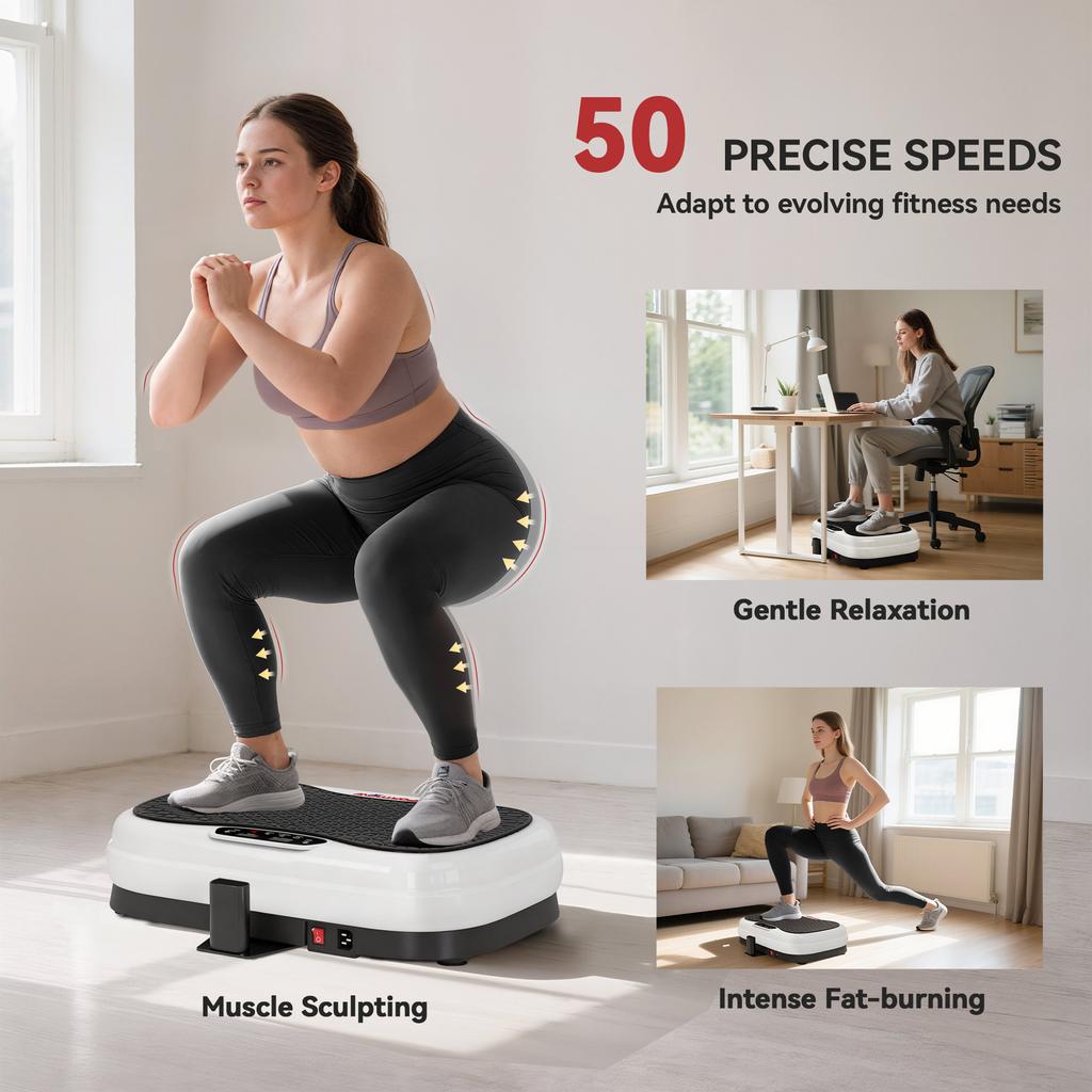Vibration Plate, with Adjustable/Removable Handle, Preset Modes, 50 Speeds