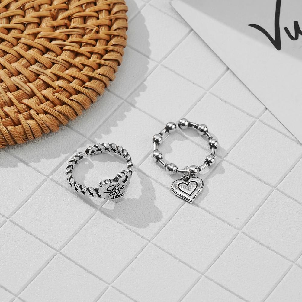 2 bucăți de inel iubitori Love Lovely deschidere temperament reglabil inel pentru femei sculptate la modă