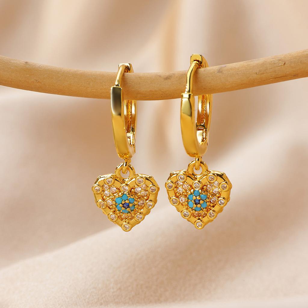 Mini Devil's Eye & Heart CZ Stainless Steel Earring for Women Mama Gold Color Anti Rust Earring Wedding Jewelry Accessories Gift