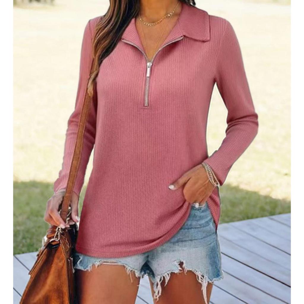 New Autumn Winter Women's Casual Knit Top Long Sleeve Zipper Lapel Knitwear For European American Crossborder