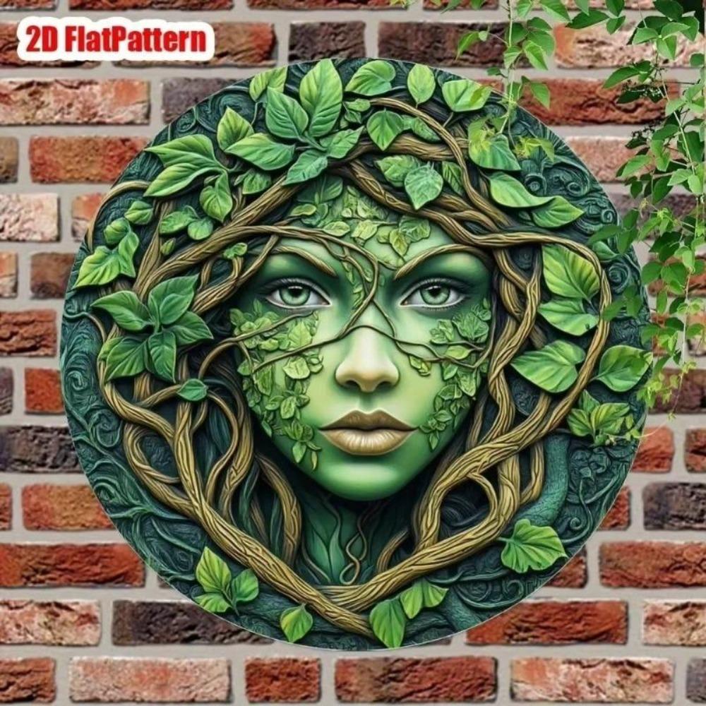 Vintage Forest Spirit Metal Wall Art Round Sign Rustic Home Decor