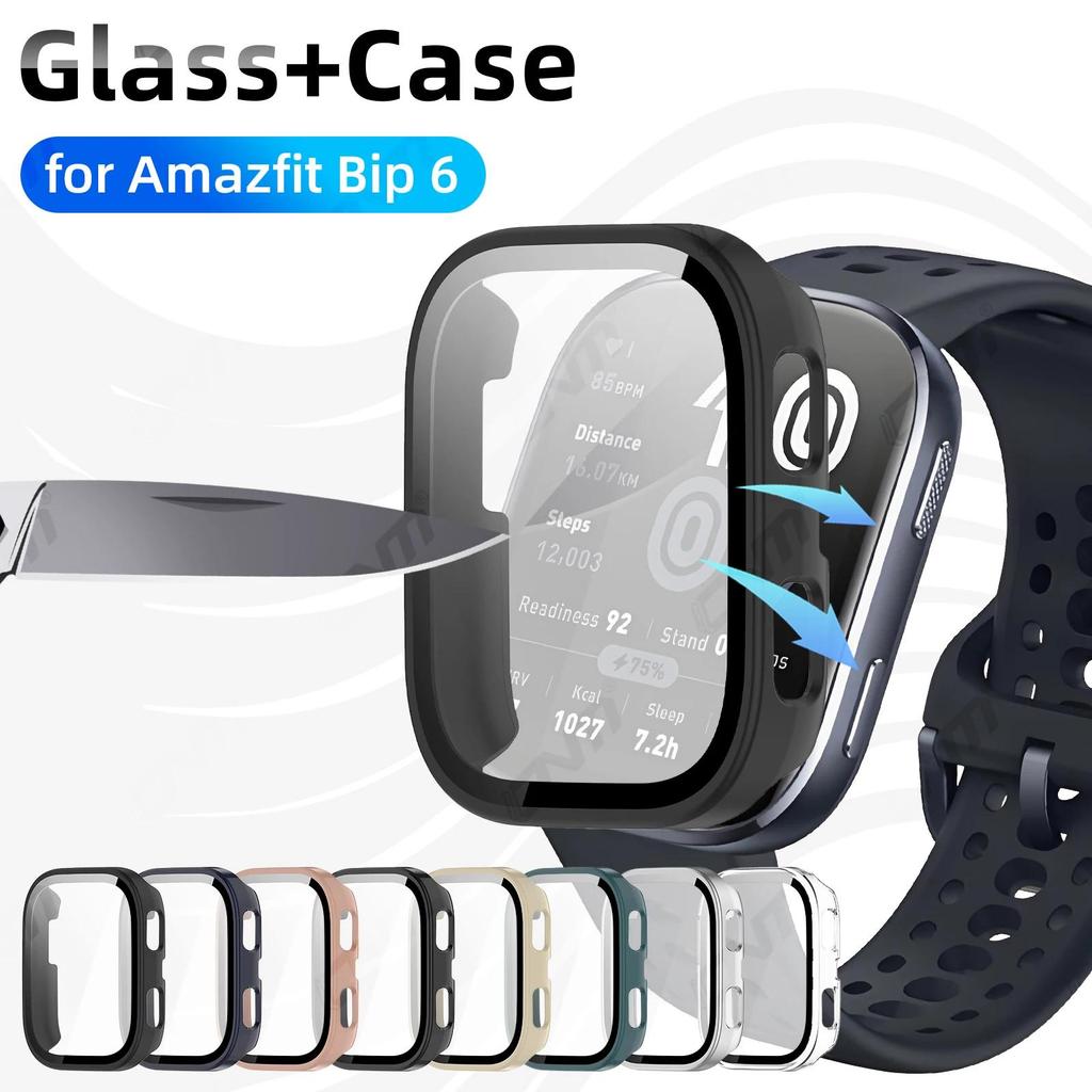 Vidrio+Funda para Amazfit Bip 6 Protector de Pantalla de Vidrio Templado y Parachoques Protector de PC Duro para Accesorios Amazfit Bip6