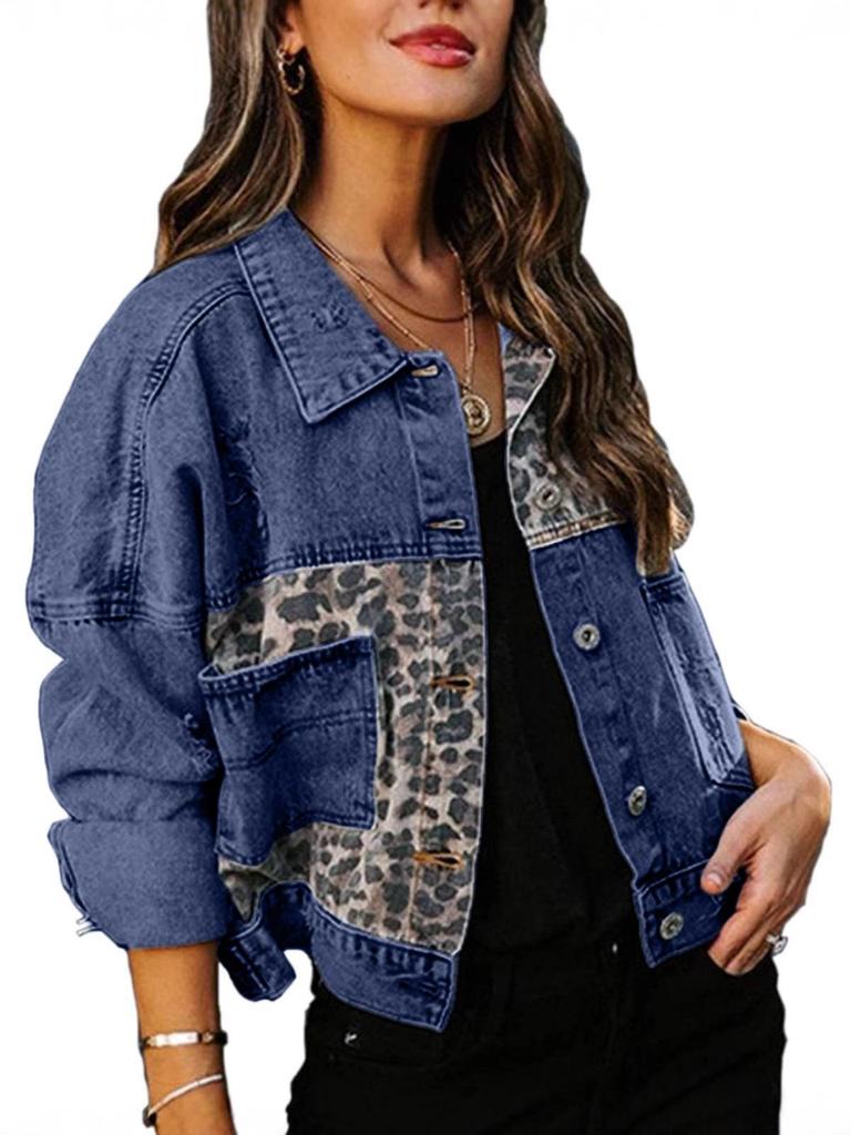 Leopard Print Denim Short Jacket for Women - European & American Spring/Autumn Collection