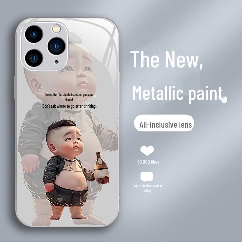 Apple Liquid Glass Anti-Fall Case for iPhone 15/14/13/12/11/7/8 Plus Men - Cartoon Design, Pro New Model, Perfect Fit, Durable Protection.