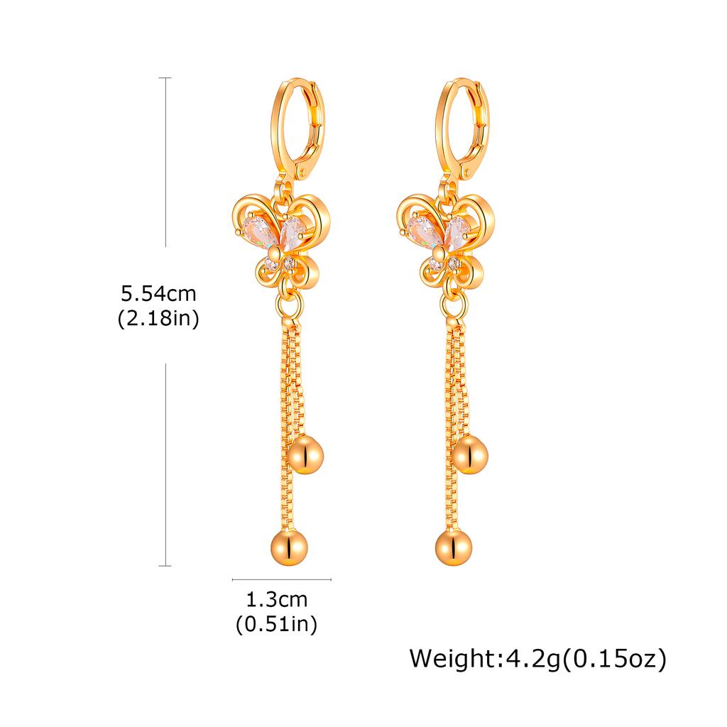 Gold Color Heart Butterfly Drop Earrings for Women Zircon Tassel Ball Hoop Party Wedding Gift Trendy Statement Earrings