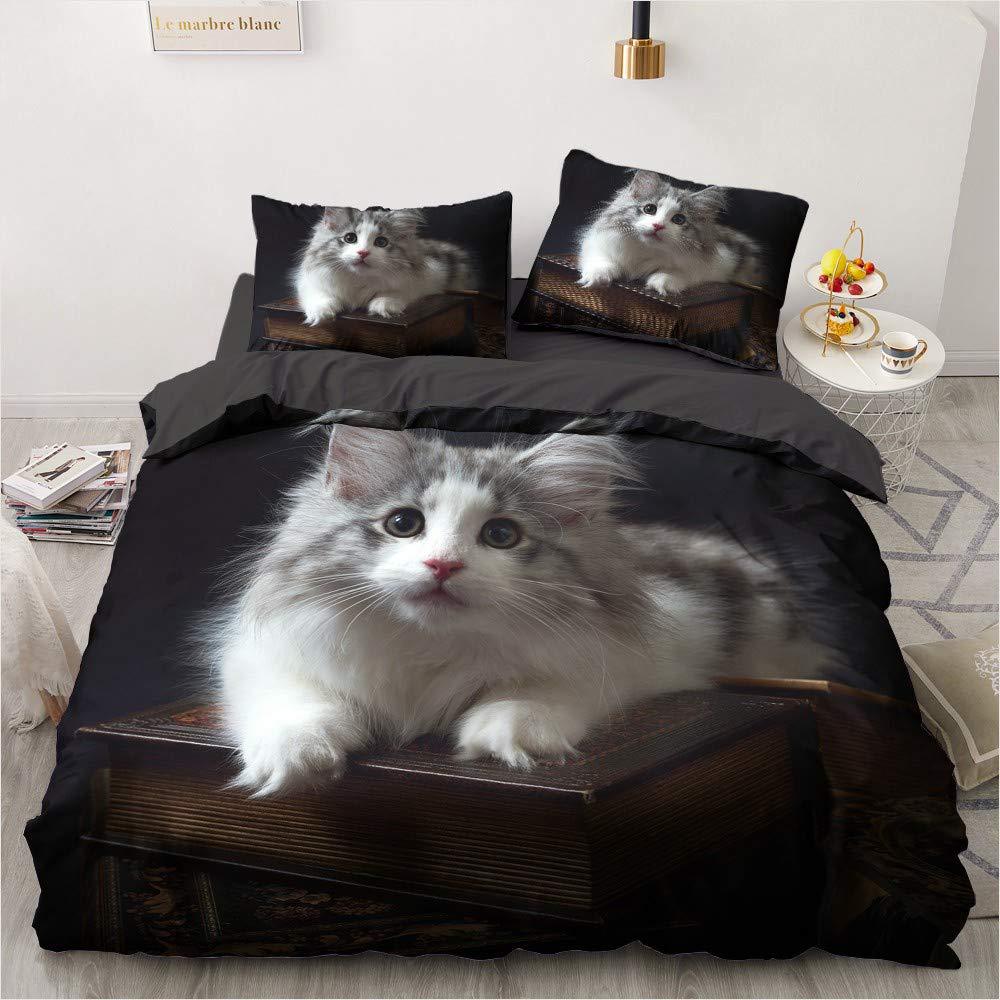 Cute Cat Duvet Cover Bedding Three-Piece Set 3D Animal Digital Printing Quilt Cover
