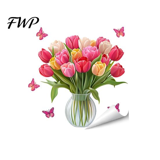 Damage-free Window Sticker Spring Summer Flowers Clings Double Sided Tulip/Rose/Wildflowers Decorative Cling In Vase Decals Anti-Collision Glass Door