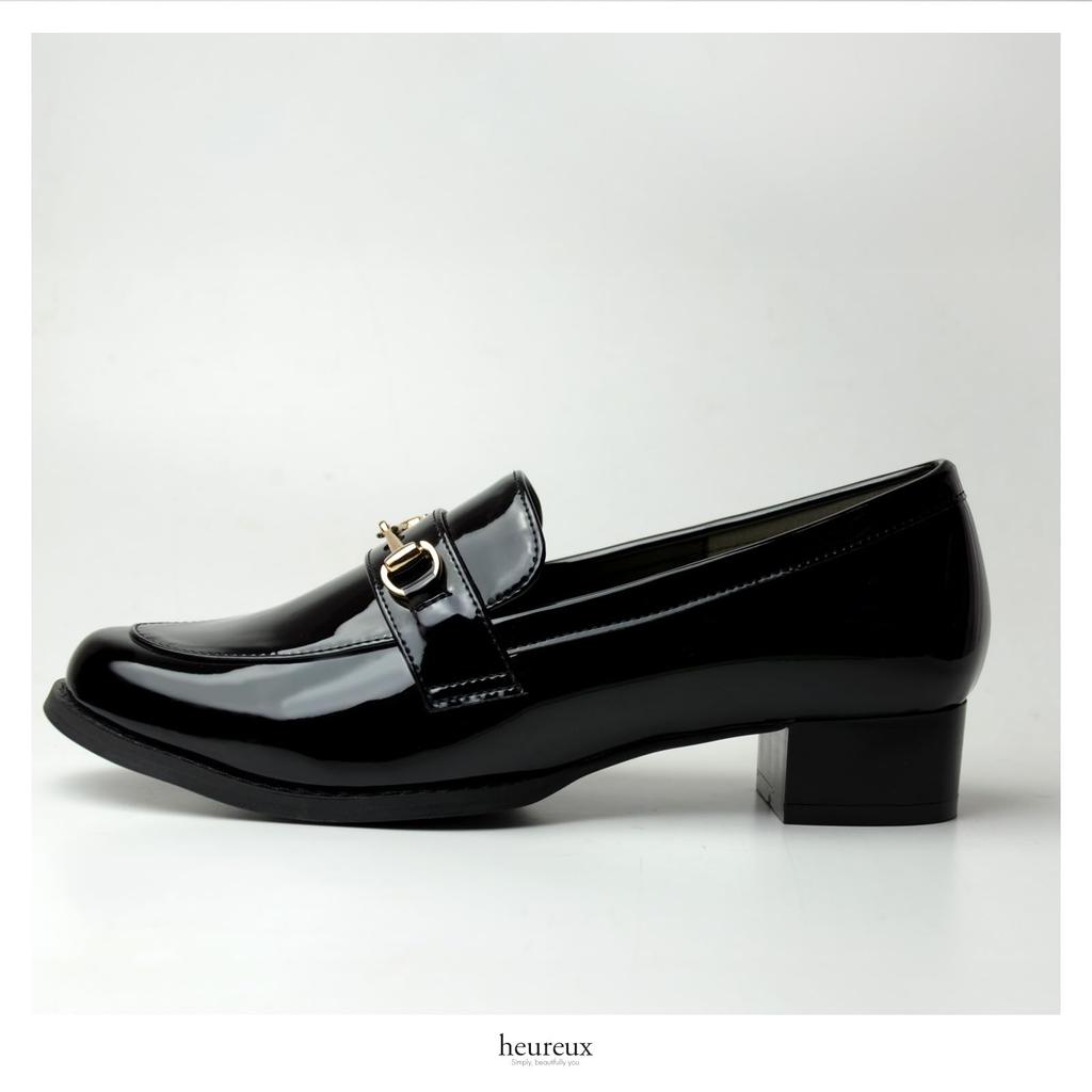 Heureux Bit Loafers with a Soft Easy To Walk Patent Black Women's Pump-Style 3.5cm Heel, Cushioning, In, Leather, Waterproof,