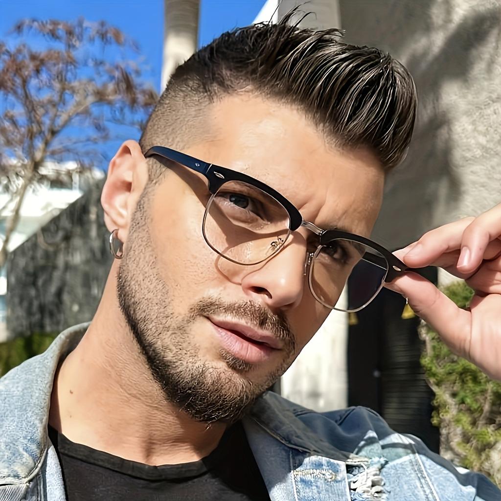 Vintage Style Unisex Non-Prescription Blue Light Blocking Glasses, Semi-Rimless, Durable PC Frame, with Clear PC Lenses