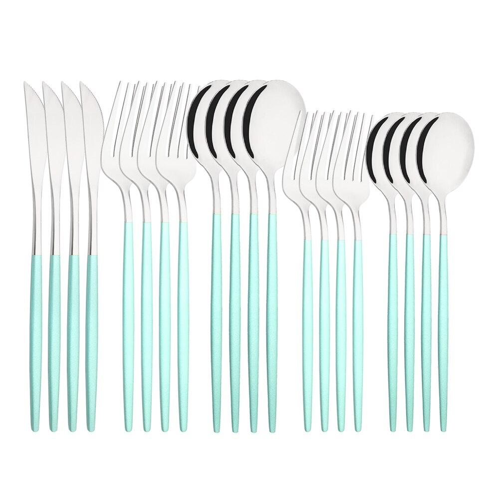 20Pcs/4Sets Stainless Steel Cutlery Tableware Mirror Polished Dinnerware Set White Gold Knife Fork Spoon Flatware Silverware Dinner Set
