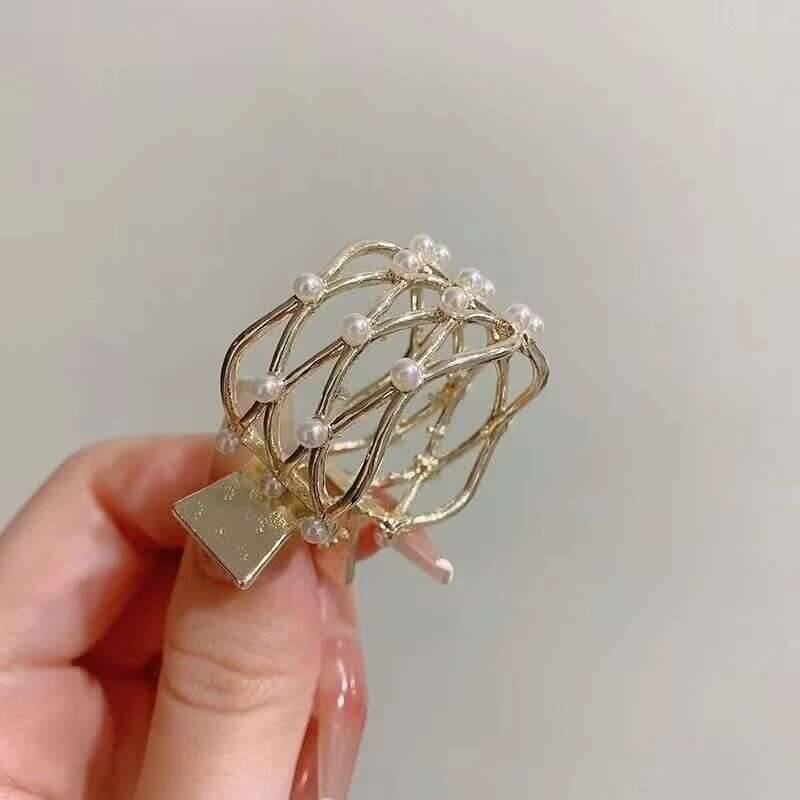 New Rhinestone Pearl Crab Hair Clip Women Fixed Ponytail Hairpin Holder Barrettes Y2k Girls Hair Accessories Claw Clip