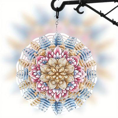 Kovová zvonkohra Venkovní zahradní dekorace s květinovým mandala designem Otáčející se o 360 stupňů Uklidňující zvuk pro terasu Balkon Trávník Celoroční svátek