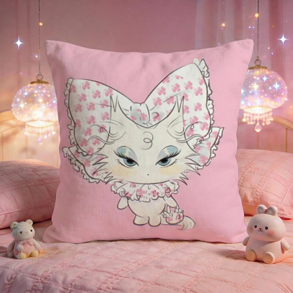 Pink Kitty Dream Cushion Cover Premium Comfort Reversible Pillow Cove Two in One Design for Any Room Car Interior