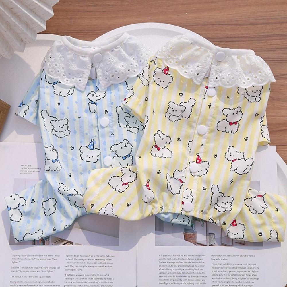 Button Down Design Pet Sleepwear Strips Pattern Indoor Lounge Wear Soft Puppy Shirt For Small Dogs