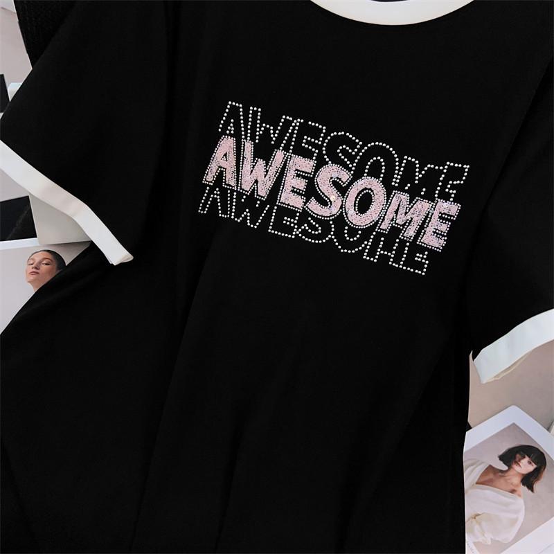 Plus Size Figurformendes, lockeres, mittellanges Kurzarm-T-Shirt für Damen – Rundhalsausschnitt 