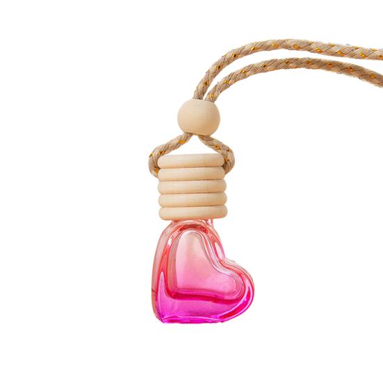 6ML Car Refillable Perfume Bottle Decoration Colorful Love Heart Shape Wood Lid Clear Glass Aromatherapy Essential Oil Empty Bottle Hanging Pendant