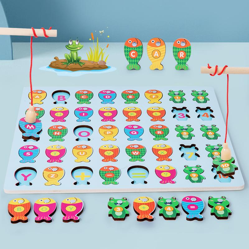 Magnetic Wooden Montessori Multifunctional Matching Board Digital Alphabet Cognition Puzzle Preschool Learning Educational Toys