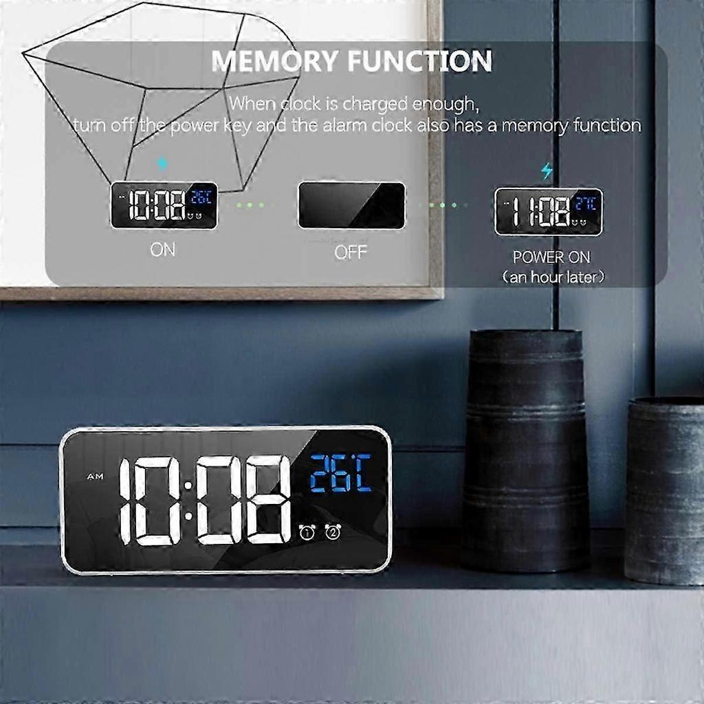 Sveglia Digitale HOMVILLA con Ampio Display LED della Temperatura, Sveglia Specchio Portatile con Doppio Allarme Orario di Sonno Dimmer a 4 Livelli Regolabile