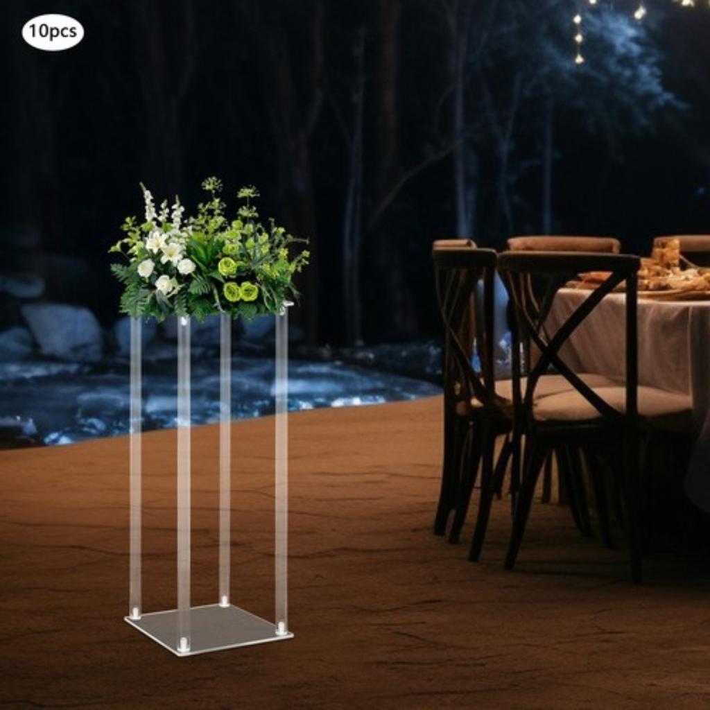 Clear Acrylic Flower Stand, Rectangular Plant Display Shelf for Home Decor Floral Arrangements & Wedding Centerpieces, Set of 10