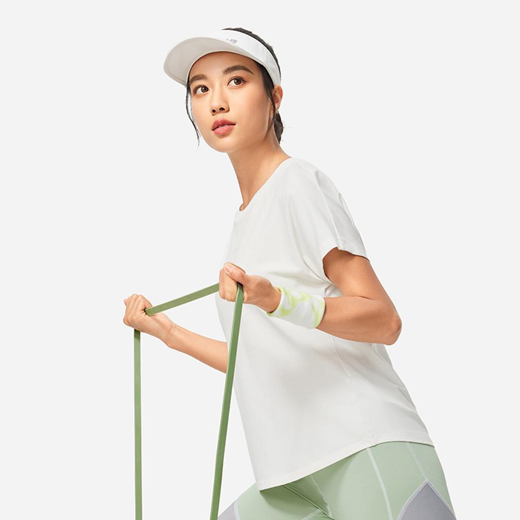 Li-Ning Bequemes Rundhals-Sport-T-Shirt mit kurzen Ärmeln, feuchtigkeitsableitend, Damen Oberteile, Cremeweiß ATSU018-1