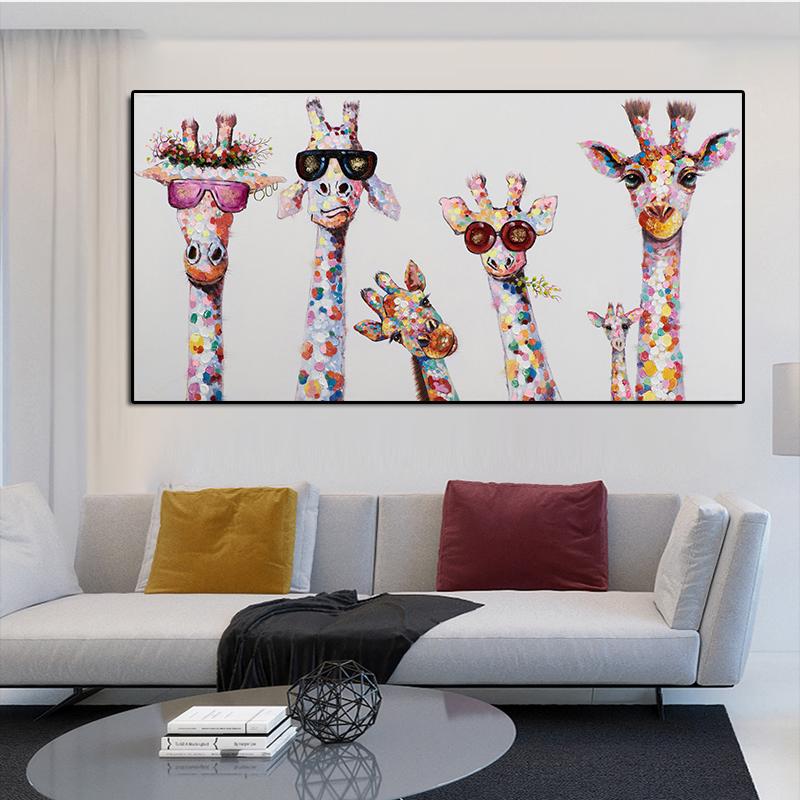 Animal Canvas Painting Cute Cartoon Giraffes Posters and Prints Oil Pictures for Modern Living Room Cudros Decoration No Frame