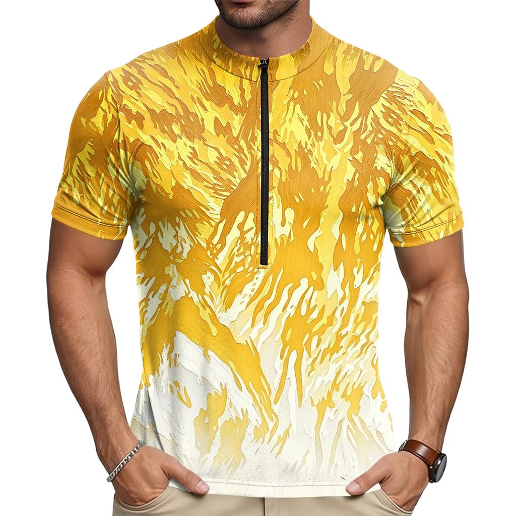 Men's Crew Neck Printed Cycling Jersey Short Sleeve Zip Front Breathable Quick Dry Sports Top for Outdoor Activities