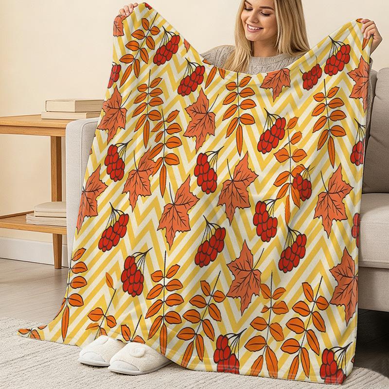 Fall Maple Leaf Print Flannel Fleece Blanket Skin-friendly, Soft Warm Throw for Couch, Dorm & Home Decor to Create Cozy Vibe