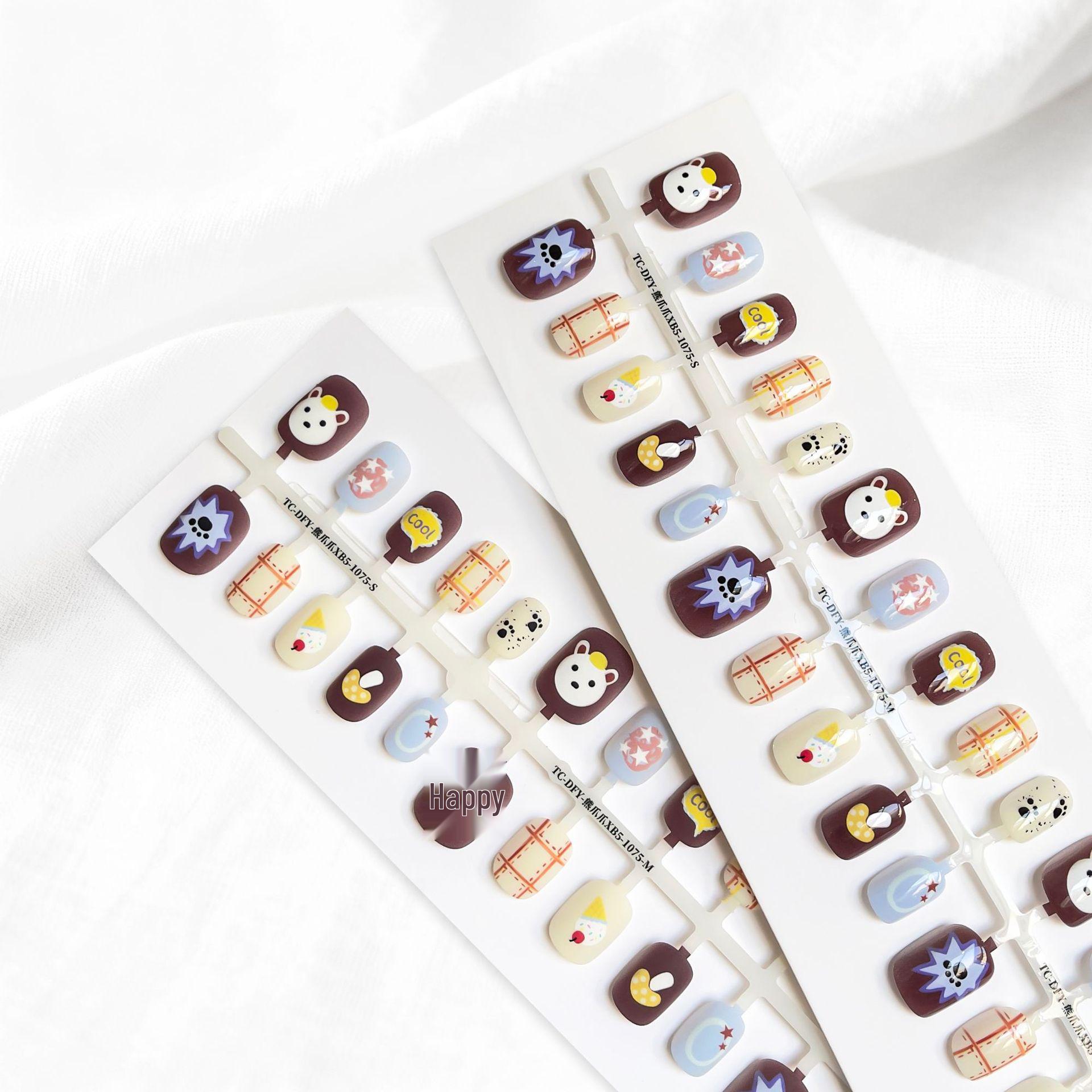 Autumn Winter Caramel Amber French Manicure Cute Cartoon Press-On Nail Tips No Top Coat S+M+S+XS