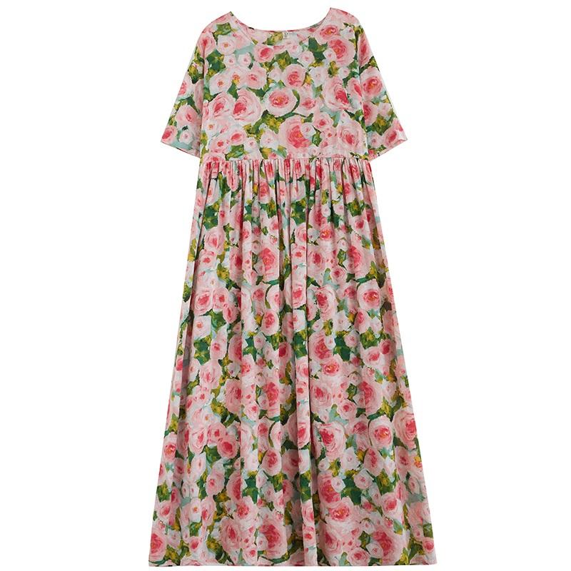Short Sleeve Plus Size Cotton Vintage Floral New In Dresses for Women Casual Loose Long Summer Dress