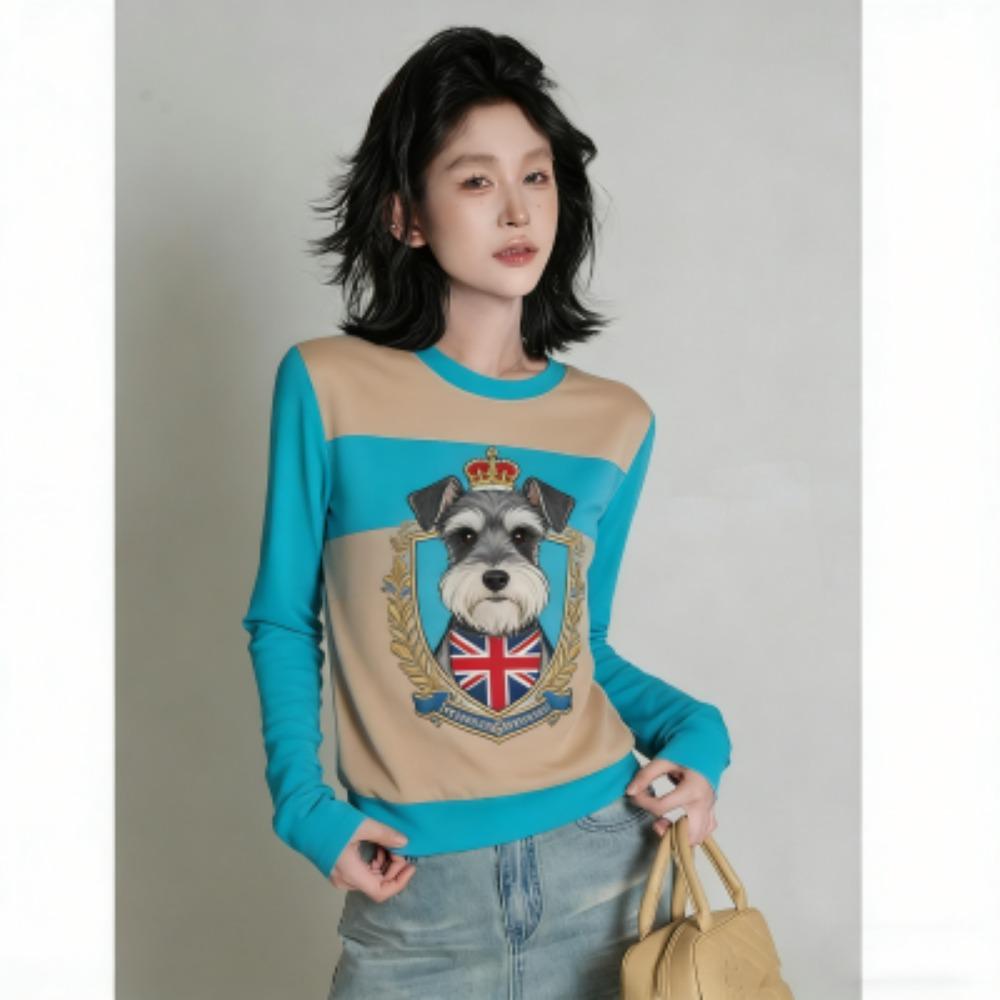 Europe America Fashion Fun Dog Print Women's T-shirt Casual Pullover Women Long Sleeve Clothing Outdoor Street Tees Top