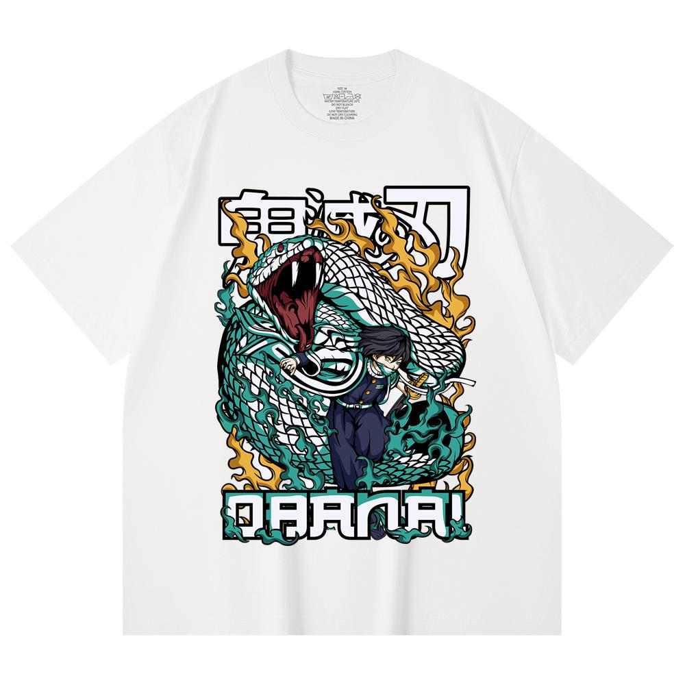 230 g/m² 100 % Baumwolle Demon Slayer V103 Obanai Druck Unisex Schweres Baumwoll-T-Shirt