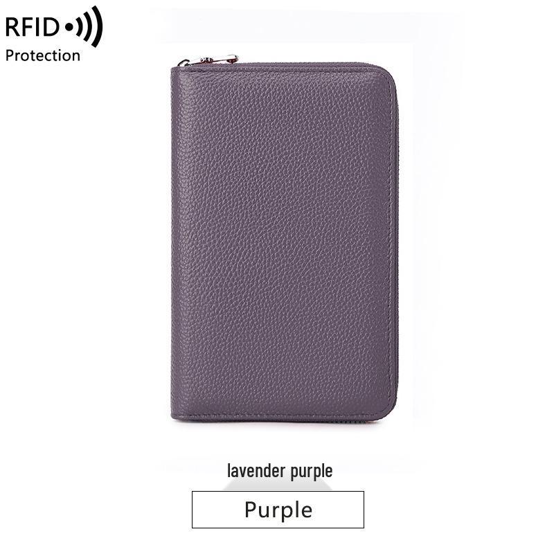 RFID Anti-Magnetic Women's Genuine Leather Long Wallet with Zipper and Large Capacity