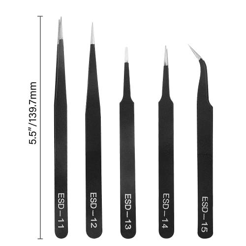 XINMEIWEN 10-Pack Precision Tweezers Set, Anti-Static Industrial Tweezers Set, Stainless Steel Tweezers Kit for Electronics Labs, Jewelry and Crafts M
