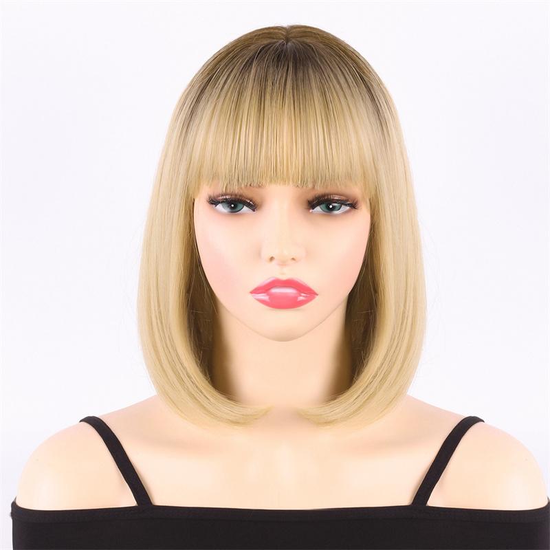 Short Mixed Wigs for Women Synthetic Cosplay Wig with Bangs Straight Hairstyles Anime Costume Party Halloween Cosplay Wig