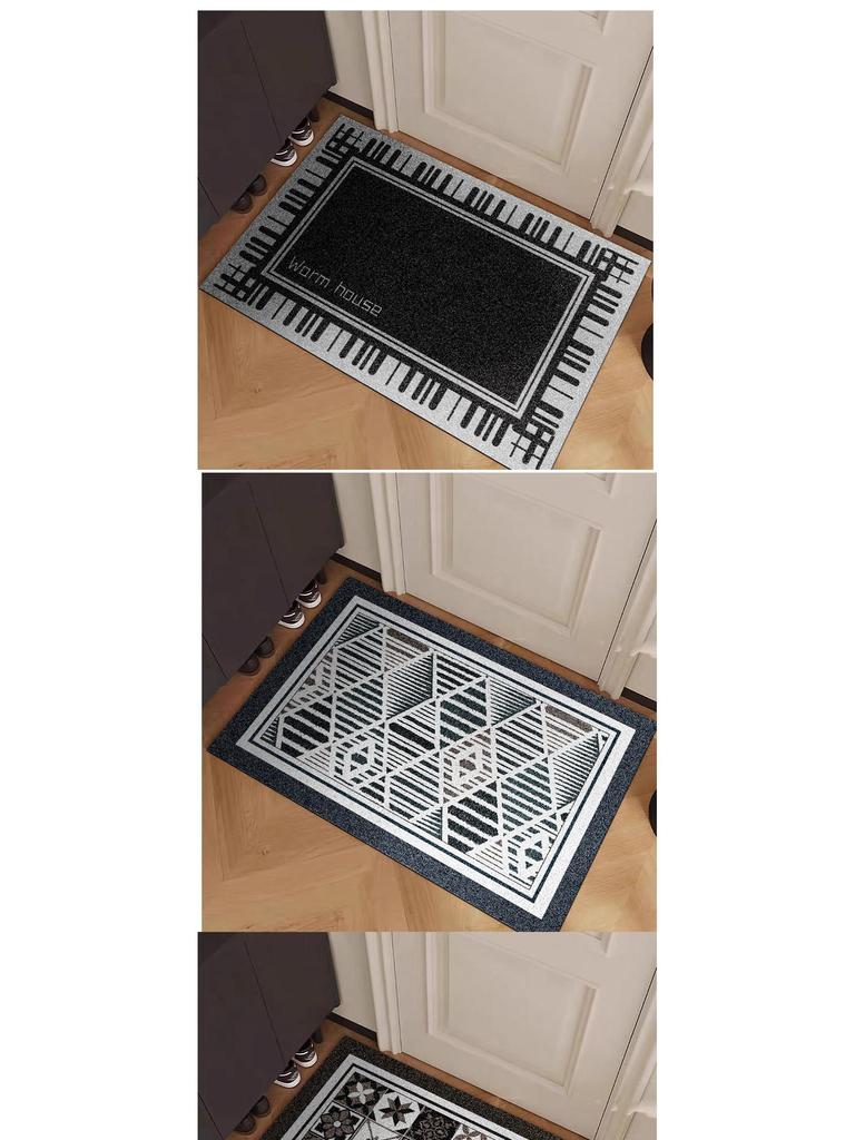 Black Line Flower Tile Doormat - Indoor/Outdoor Entryway Scraper Mat
