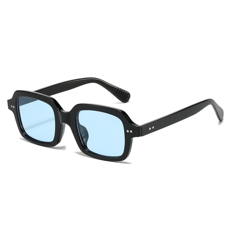 

SO&EI Ins Popular Fashion Jelly Color Square Women Sunglasses Vintage Punk Rivets Men Shades UV400 Yellow Blue Sun Glasses As the picture