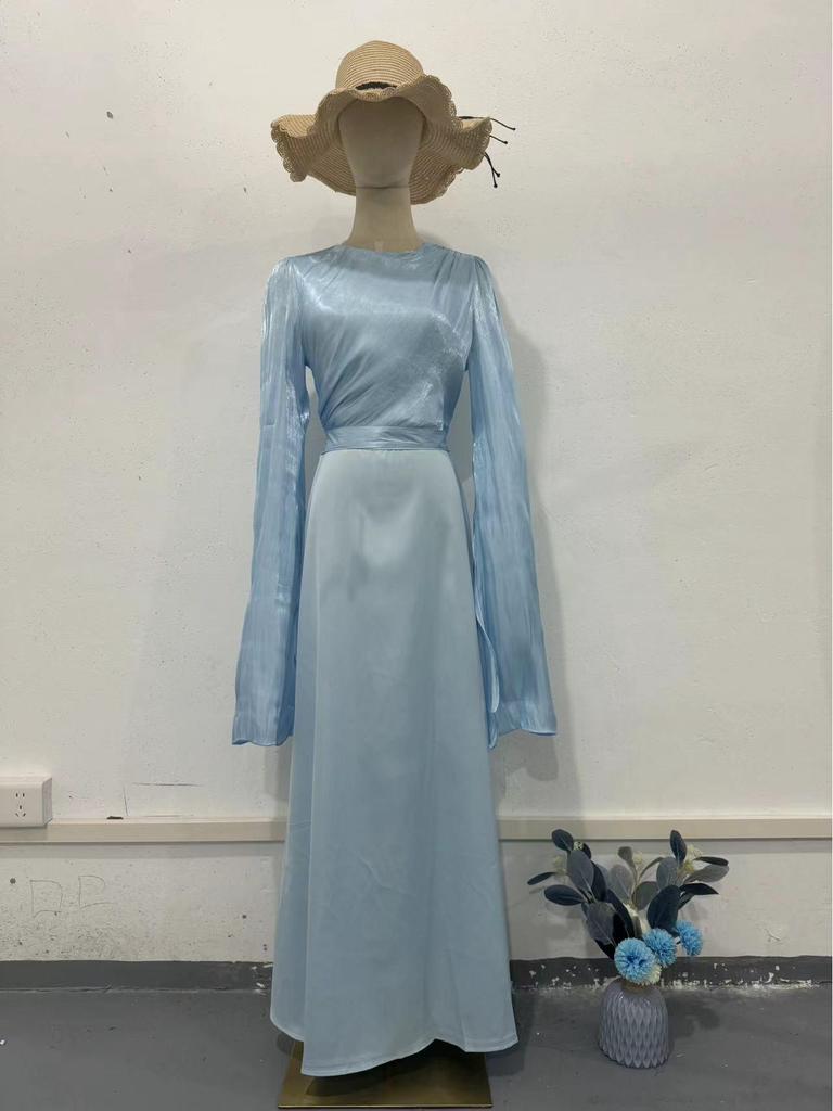 2024 Summer Patchwork Tulle Satin Dress with Large Sleeves