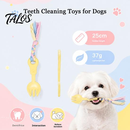 Aggressive Chewers Dog Toys Pet Molar Teeth Cleaning Fork Toy, Durable Woven Rope Training Macaron Colored Colors Interactive TPR Chew Toy for