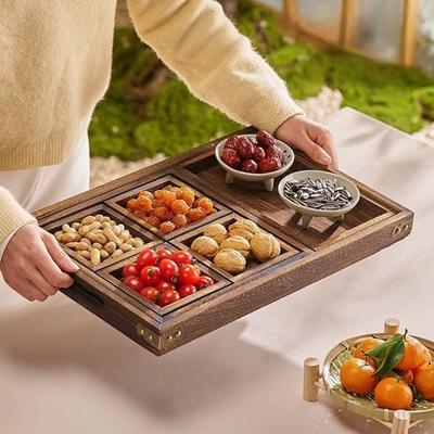 Trockenfrüchte Tablett Nachmittagstee Tablett Snack Obst Tablett Mehrfachfach Tee Tablett Herdseite Tee Chinesisches Holztablett