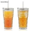 600ML Begonienblumen Glasbecher 1/2 Stück Verdickte Glasbecher mit Deckeln und Glasstrohhalmen für Eiskaffee Smoothies Milch Wasser