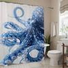 1 Stück Frühlingsblau Oktopus Nahaufnahme Bild Polyester Duschvorhang Heimdekoration Bedruckter Vorhang Lochlos Badezimmerabtrennung
