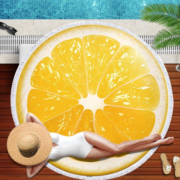Watermelon Orange Microfiber Round Beach Towel Fruit Theme Shower Bath Towel Summer Swimming Circle Towels Yoga Mat With Tassel