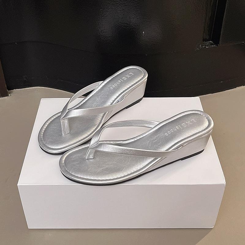 Women Flip-flops French High-heeled Sandals Summer Pinch-on Slippers for Women Wedge Casual Slides Luxury Banquet Dress Slippers