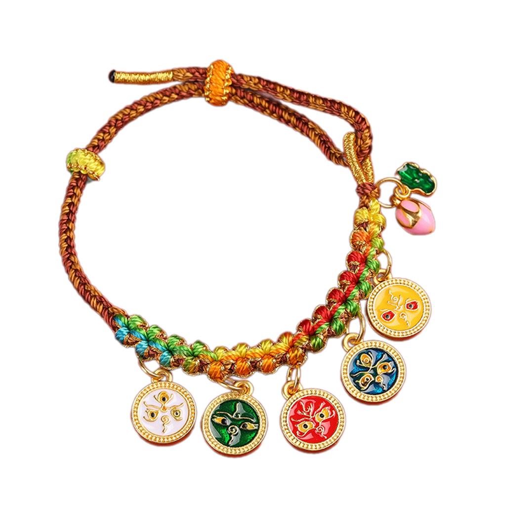Comfortable Cotton Thread Bracelet Tibetan Bangle Five Way God of Wealth Handchain Stylish Wristband for Daily Wear